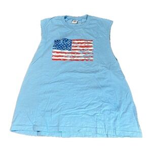 Vintage American Flag Shirt Mens 3XL Sleeveless Light Blue Graphic Print 90s EUC